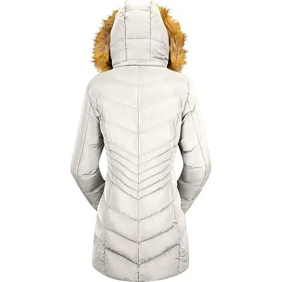 New Szory Down Jacket Women's Size L Long Puffer Parka Coat Removable Fur Hood - Picture 4 of 10